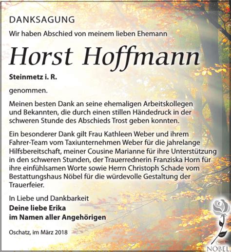 Traueranzeigen Von Horst Hoffmann Trauer Anzeigen De