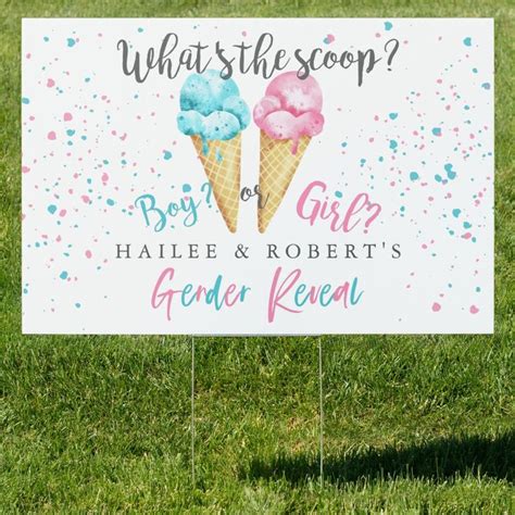 What S The Scoop Ice Cream Gender Reveal Party Sign Zazzle Gender