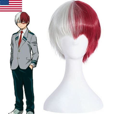 My Hero Academia Todoroki Shoto White Red Cosplay Full Wig Short Bangs