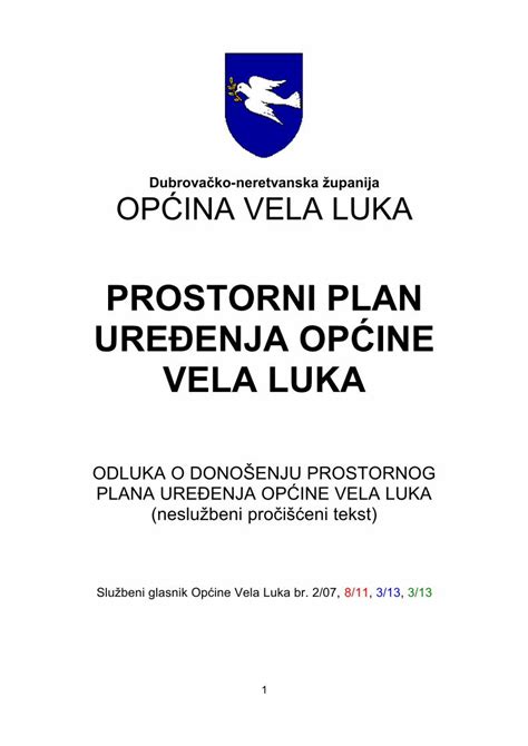 PDF PROSTORNI PLAN UREĐENJA OPĆINE VELA LUKA DOKUMEN TIPS