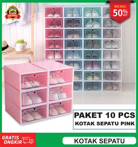 Paket Pcs Pcs Kotak Sepatu Lipat Transparan Tebal Shoes Storage