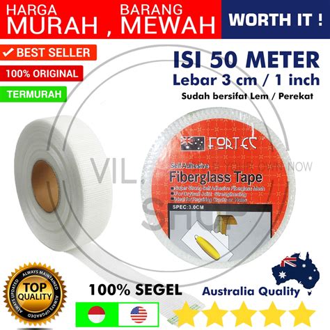 Jual LAKBAN JARING 1 INCH 50 METER LEBAR 3 CM FIBERMESH TAPE KASA