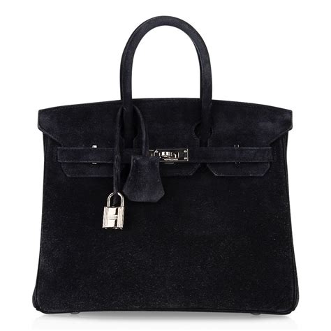 Hermes Birkin 25 Bag Black Doblis Suede with Palladium Hardware | Mightychic