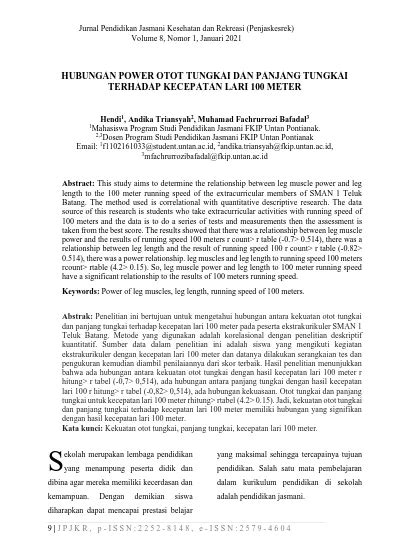 HUBUNGAN POWER OTOT TUNGKAI DAN PANJANG TUNGKAI TERHADAP KECEPATAN LARI