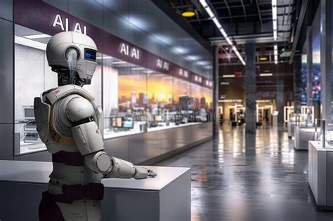 AI Robot In Futuristic Shopping Mall Modern Retail Technology