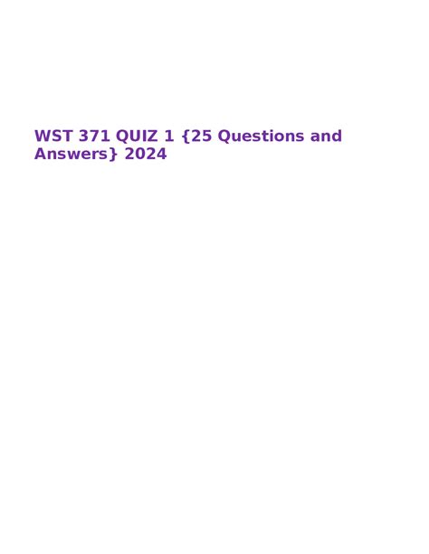 WST 371 QUIZ 1 25 Questions And Answers 2024 Exams Nursing Docsity