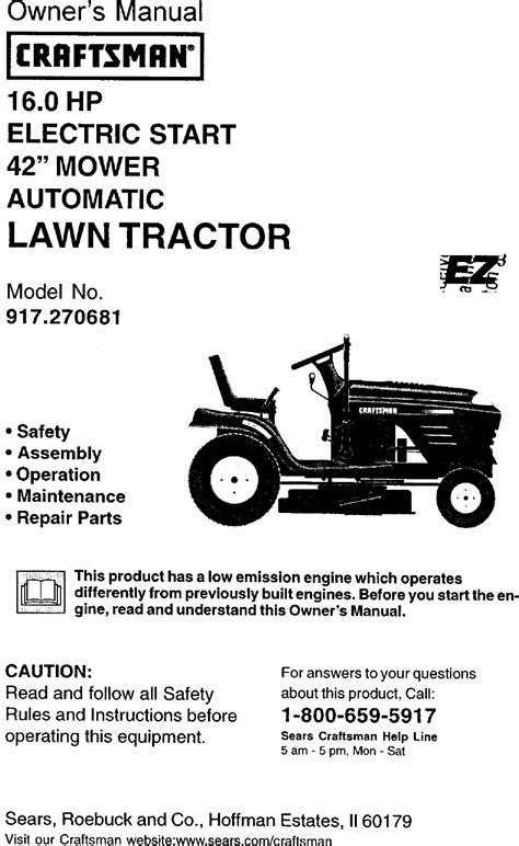 Craftsman 917270681 User Manual 42 LAWN TRACTOR Manuals And Guides L0060082