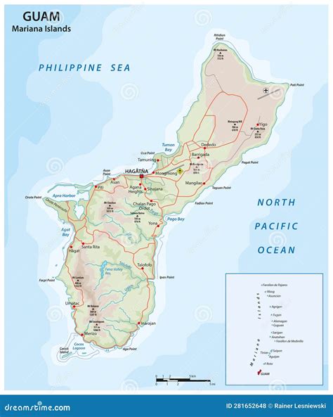 Vector Road Map Of The Island Of Guam Mariana Islands United States