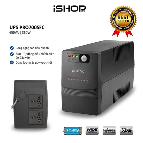 Bộ lưu điện UPS Prolink PRO700SFC 650VA 360W sạc siêu nhanh ổn định