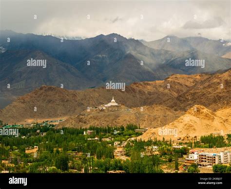 Shanti Stupa Is A Buddhist White Domed Stupa Surrounded By Mountains