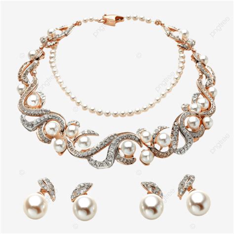 Conjunto De Joyería Elegante Con Collar Y Aretes De Perlas PNG dibujos