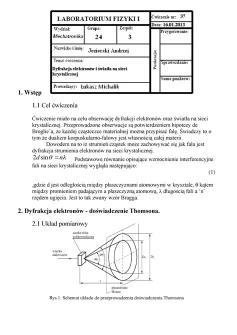 Fiz Sprawko Lab Labka Wst P Cel Wiczenia Wiczenie Mia O Na