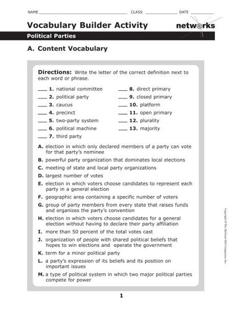 Netw Rks Vocabulary Builder Activity