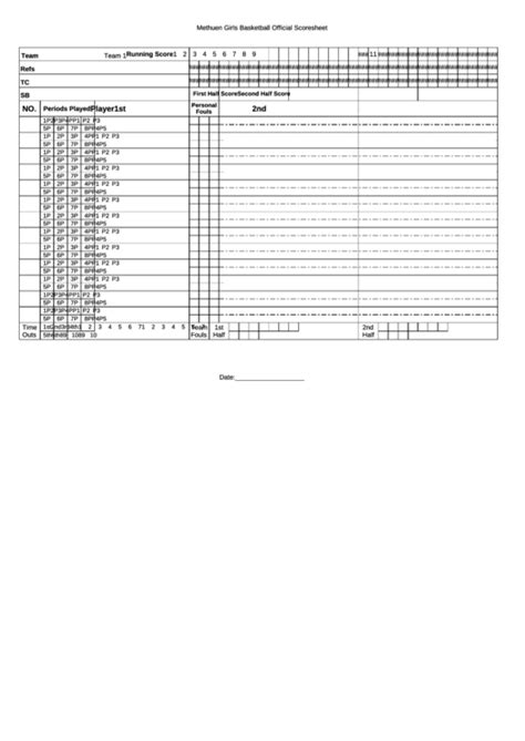 Basketball Official Scoresheet Printable Pdf Download