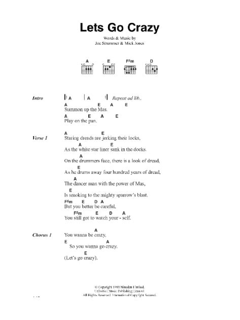 Let S Go Crazy Guitar Chords Lyrics Zzounds