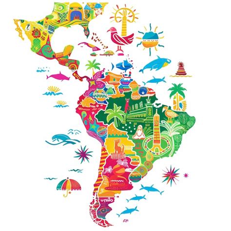 Mapa Ilustrado De Am Rica Latina Con Iconos Culturales Que Representan