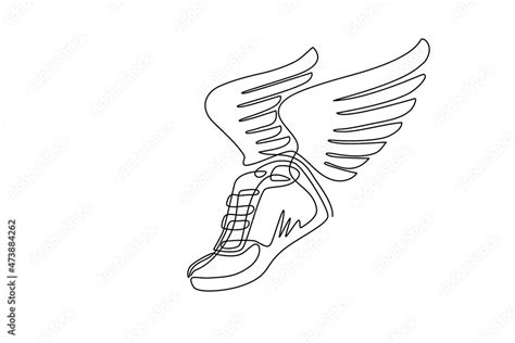 Continuous One Line Drawing Running Shoes With Wings Isolated Stylized