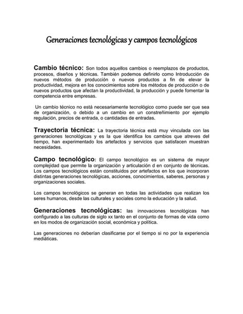 Generaciones Tecnológicas Y Campos Tecnológicos Pdf