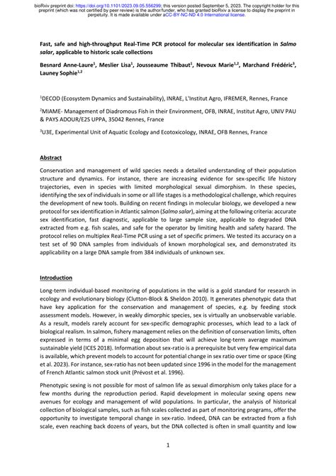 Pdf Fast Safe And High Throughput Real Time Pcr Protocol For Molecular Sex Identification In