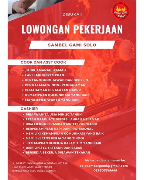 Lowongan Kerja Juni 2024 Kasir Sambel Gami Di Solo INFO LOKER SOLO