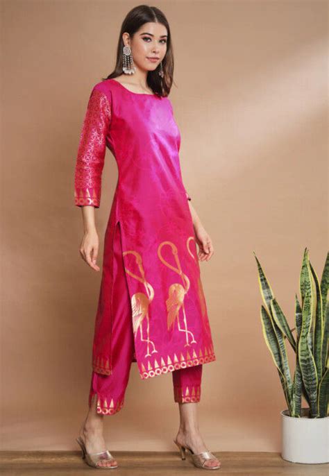 Buy Woven Art Silk Jacquard Pakistani Suit In Fuchsia Online KBNQ4601