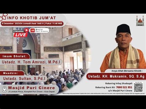 Live Khutbah Shalat Jum At Masjid Puri Cinere Khatib Kh