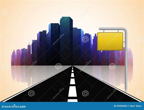 Road Way To City Buildings Background Stock Vector Illustration Of