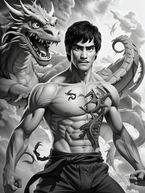 Premium AI Image | bruce lee fight with dragon