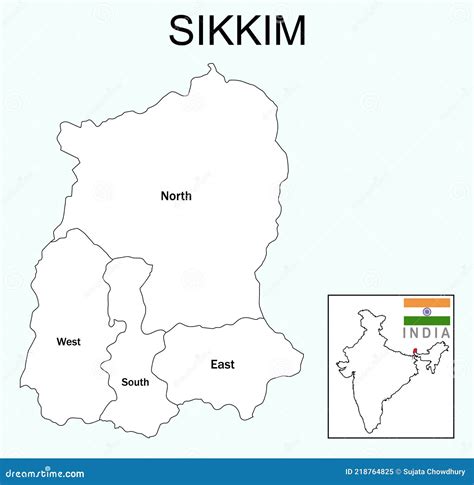 Sikkim Map. Highlight Sikkim Map on India Map with a Boundary Line ...