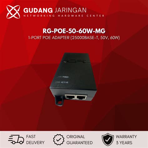 Jual REYEE RG POE 50 60W MG 1 Port PoE Adapter 25000Base T 50V 60W