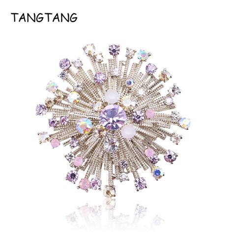 Tangtang Flower Brooch For Women Divergent Lavender Rhinestone Gold