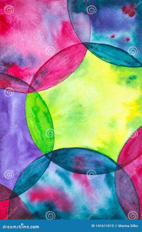 Abstract Watercolor Illustration Of Colorful Bright Soap Bubbles Stock