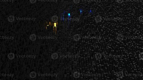 Abstract dark city landscape - aerial view - with yellow and blue ...