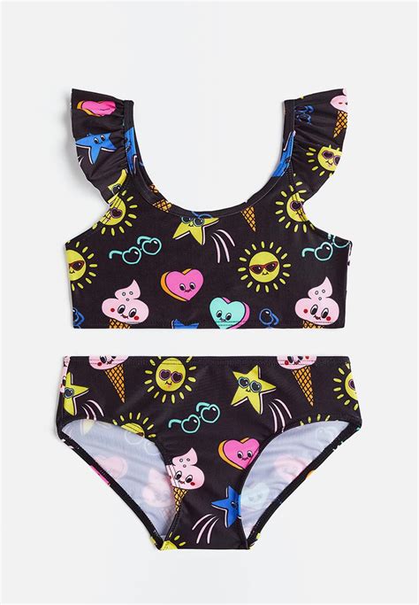Flounce Trimmed Bikini Black Patterned H M Swimwear Superbalist
