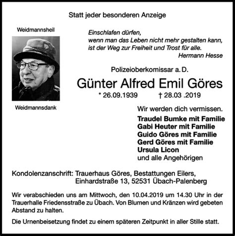 Traueranzeigen Von G Nter Alfred Emil G Res Aachen Gedenkt