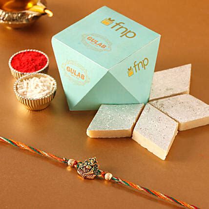 Buy Send Sneh Mukut Ganesha Rakhi Gulab Kaju Katli Online Fnp