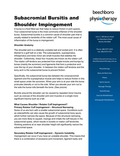 Shoulder Impingement A Bursa Is A Fluid Filled Sac That Helps To Reduce