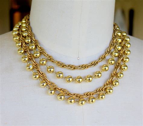 Coro Necklace Multi Strand Gold Tone Chain Signed Vintage