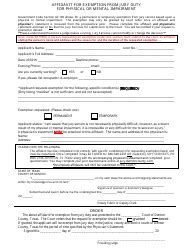 Texas Affidavit For Exemption From Jury Duty For Physical Or Mental