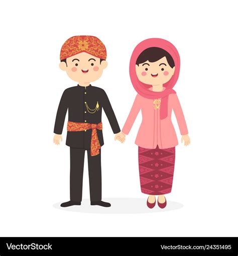 Betawi Jakarta Indonesia Couple Cartoon Royalty Free Vector