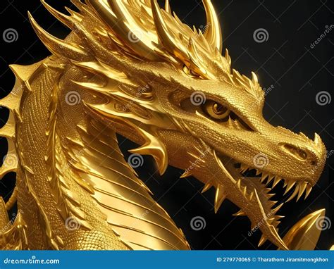 Mythical Mastery Exquisite Gold Dragon Artwork Stock Illustration