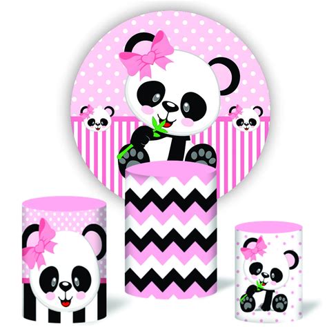 Kit Painel Redondo Capas De Cilindro Panda Rosa