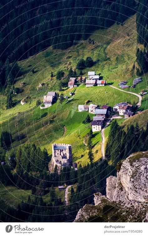 Sunrise In The Dolomites With View And Castle Ruins A Royalty Free