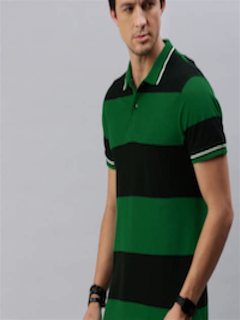 Buy The Roadster Lifestyle Co Men Green Black Striped Polo Collar Pure Cotton T Shirt Tshirts