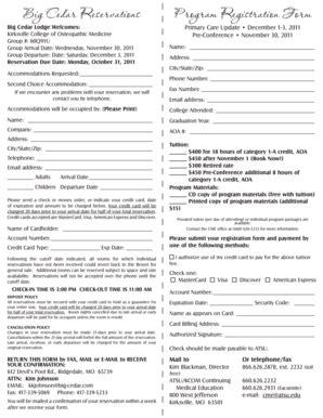 Fillable Online Atsu Big Cedar Reservations Program Registration Form