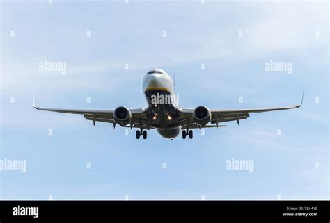 Ryanair Boeing Jet Plane Landing With Landing Gear Down And