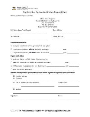 Fillable Online Enrollment Or Degree Verification Request Form Fax