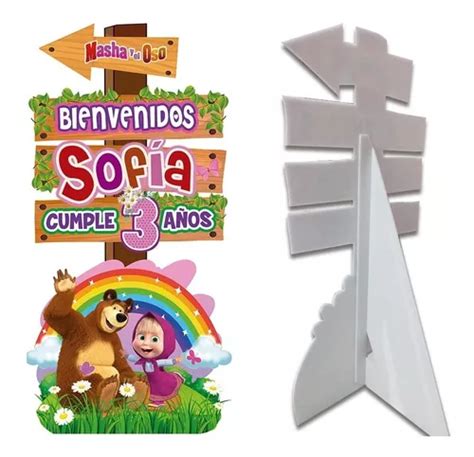 Figura Coroplast Letrero Bienvenida Masha Y El Oso 1m En Venta En