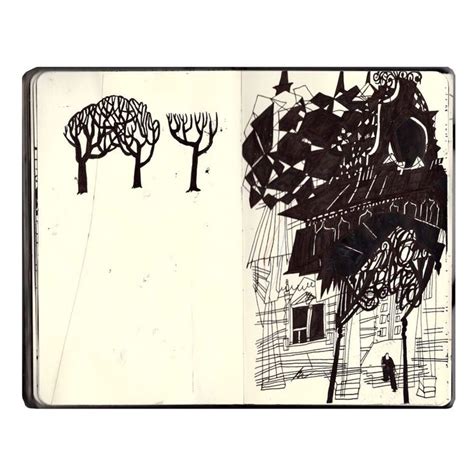 An Open Book With Black And White Drawings On It