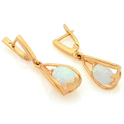 Золотые серьги с опалом — синтетическим - ювелирные украшения магазина ...